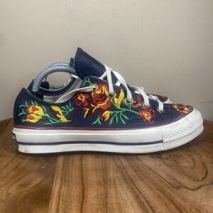 Converse Chuck 70 Low Parkway Floral Embroidery Womens Blue Leather Size 6 Shoes